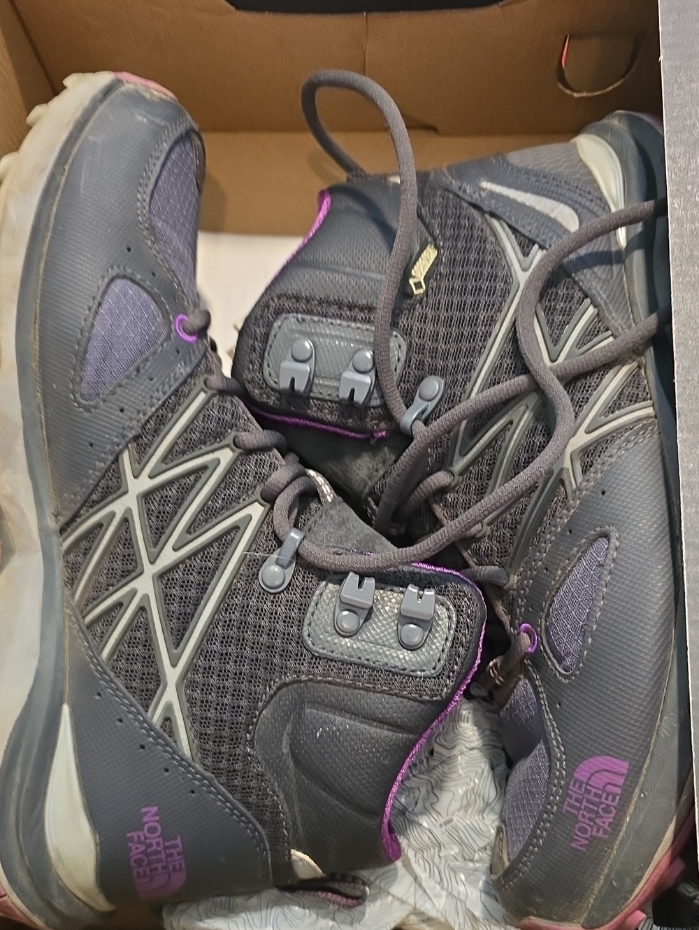 The North Face Women's Gray with Purple Lace-Up Hiking Boots